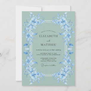 Invitation Bleuet Sage Floral Romantique Mariage
