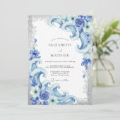 Invitation Bleuet Vague Côtière Eucalyptus Mariage (Debout devant)