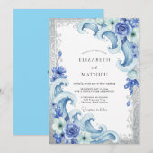 Invitation Bleuet Vague Côtière Eucalyptus Mariage (Devant / Derrière)