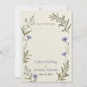 Invitation Bleuets, Branches d'Olivier, Fleurs Blanches, Bord (Dos)