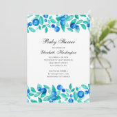 Invitation Bleuets de jardin. Baby shower bleu et menthe (Debout devant)