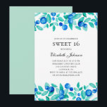 Invitation Bleuets doux 16. Monnaie et bleu 16e anniversaire<br><div class="desc">Admirez l'invitation de 16 ans avec des bleuets. Contactez-moi,  s'il vous plaît,  si vous avez besoin d'autres articles.</div>