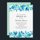 Invitation Bleuets doux 16. Monnaie et bleu 16e anniversaire<br><div class="desc">Admirez l'invitation de 16 ans avec des bleuets. Contactez-moi,  s'il vous plaît,  si vous avez besoin d'autres articles.</div>