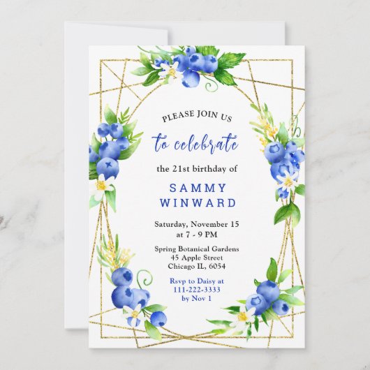 Invitation Bleuets et Feuillage Anniversaire (Devant)