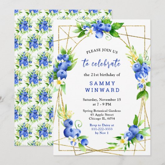 Invitation Bleuets et Feuillage Anniversaire (Devant / Derrière)