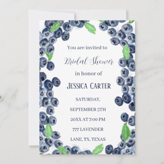 Invitation Bleuets Fruits Aquarelle Boho Fête des mariées (Devant)
