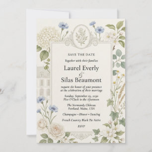 Invitation Bleuets, Hydrangeas, Roses Neutres, Camomille,