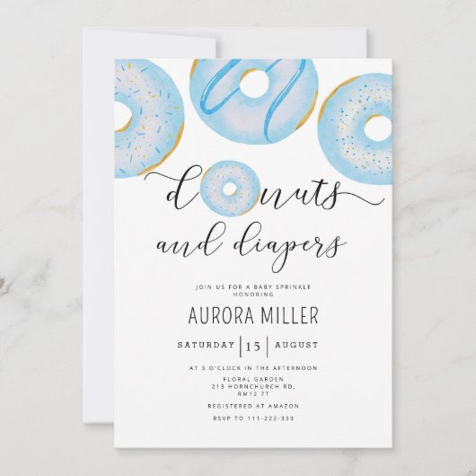 Invitation Bleus beignets et couches saupoudrer bébé (Devant)