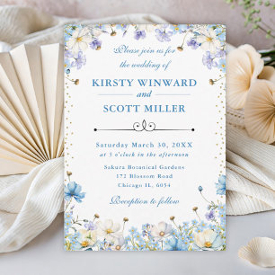 Invitation Bleus Blancs Fleurs Sauvages Myosotis Mariage