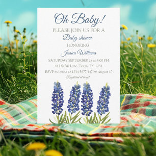 Invitation Bleus Bleuets Aquarelle Fleurie Texas Garçon