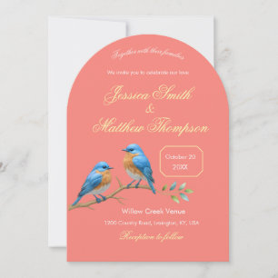 Invitation Bleus de corail doux et Mariage de script doré