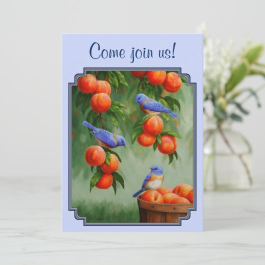 Invitation Bleus et pêches bleu (Debout devant)