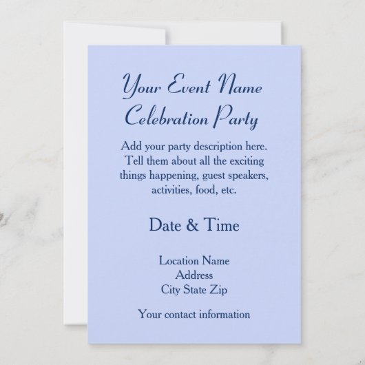 Invitation Bleus et pêches bleu (Dos)