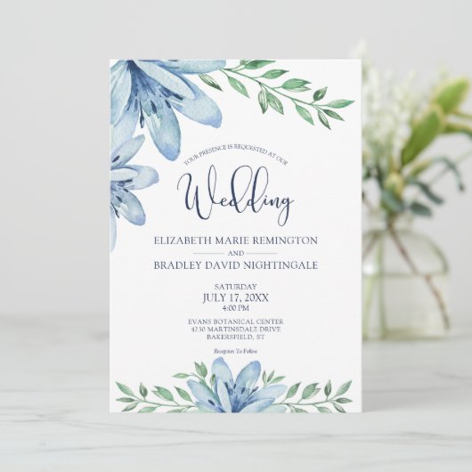 Invitation Bleus fleuris et Mariage de verdure (Debout devant)