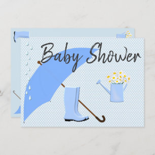 Invitation Bleus parapluie de garçon de baby shower et bottes