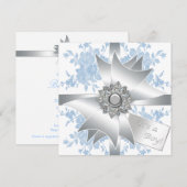 Invitation Bleus Roses Élégant Nœud Cadeau Fête Bébé Garçon (Devant / Derrière)