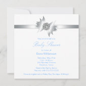 Invitation Bleus Roses Élégant Nœud Cadeau Fête Bébé Garçon (Dos)