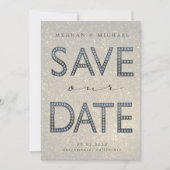 Invitation bling argent lettres fabuleux Enregistrer la date (Devant)