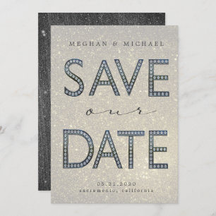 Invitation bling argent lettres fabuleux Enregistrer la date