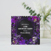 Invitation Bling Crânes Roses Noires Violet Gothiq (Debout devant)