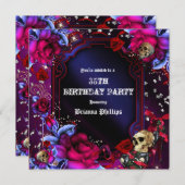 Invitation Bling Crânes Roses Rouges Violettes Got (Devant / Derrière)