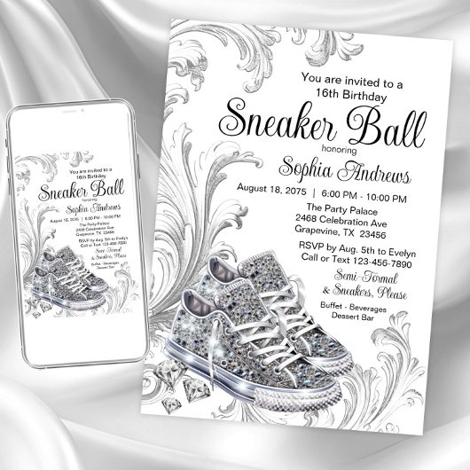 Invitation Bling Diamond Basket Ball Anniversaire