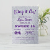 Invitation Bling it On Silver Sparkles Purple Sweet 16 (Debout devant)