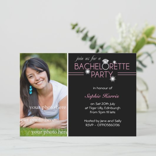 Invitation Bling Ring Pink Bachelorette (Debout devant)
