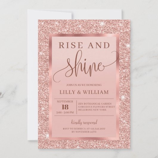 Invitation Bling rose or mariage brunch se lève et brille (Devant)