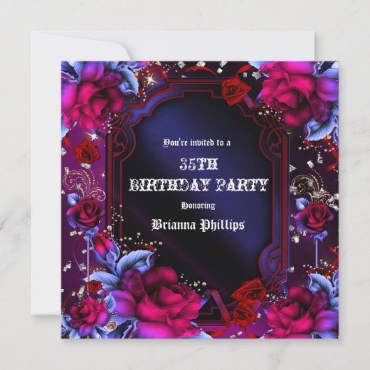 Invitation Bling Roses Florales Fantaisie Rouge Po (Devant)