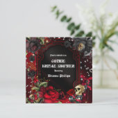 Invitation Bling Roses Noires Rouge Gothique Crâne (Debout devant)