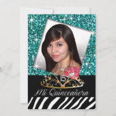 Invitation Bling Tiara Zebra Quinceañera 15e anniversaire| tu (Devant)