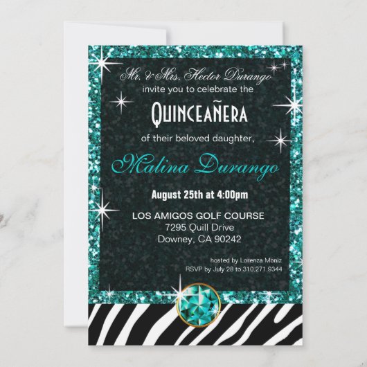 Invitation Bling Tiara Zebra Quinceañera 15e anniversaire| tu (Dos)