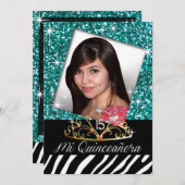 Invitation Bling Tiara Zebra Quinceañera 15e anniversaire| tu (Devant / Derrière)