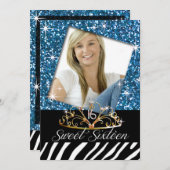 Invitation Bling Tiara Zebra Sweet 16 Anniversaire (Devant / Derrière)