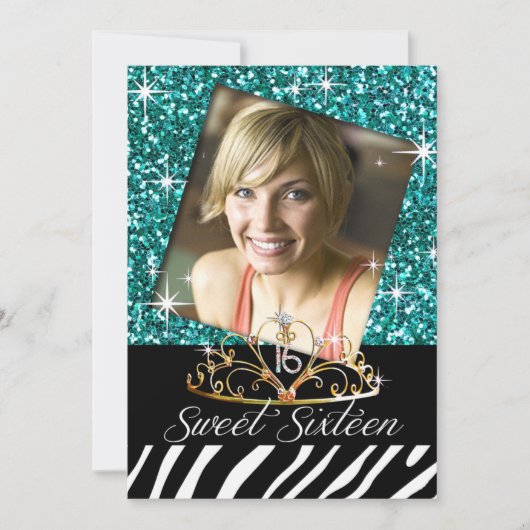 Invitation Bling Tiara Zebra Sweet 16 Anniversaire (Devant)