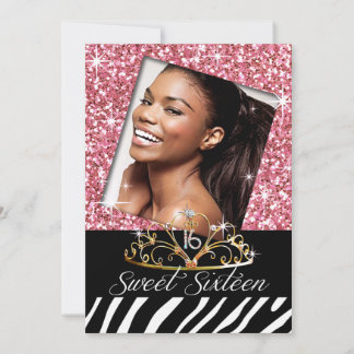Invitation Bling Tiara Zebra Sweet 16 Anniversaire