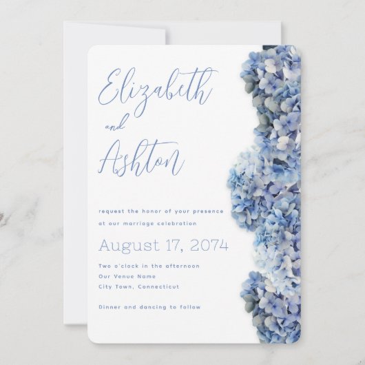 Invitation Bliss bleu Mariage floral côté frontière (Devant)