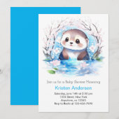 Invitation Blissant Fleur sauvage bleu Otter Baby shower garç (Devant / Derrière)