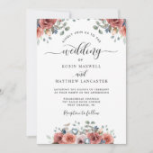 Invitation Blissant Floral Dusty Bleu et Blush Mariage (Devant)