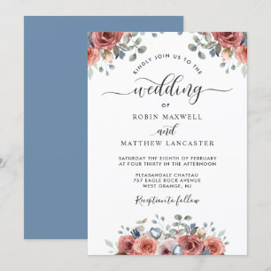 Invitation Blissant Floral Dusty Bleu et Blush Mariage