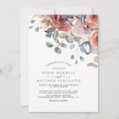 Invitation Blissant Floral Dusty Bleu et Blush Mariage (Devant)