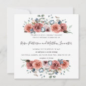 Invitation Blissant Floral Dusty Bleu et Blush Mariage (Devant)
