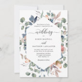 Invitation Blissant Floral Dusty Bleu et Mariage de verdure (Devant)