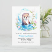 Invitation Blissant Otter Blue Floral Boy Baby shower (Debout devant)