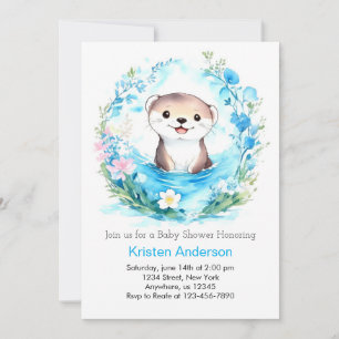 Invitation Blissant Otter Joyful Blue Floral Boy Baby shower