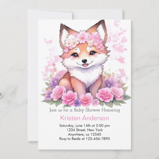 Invitation Blissful Boho Forest Fox Meadow Girl Baby shower (Devant)