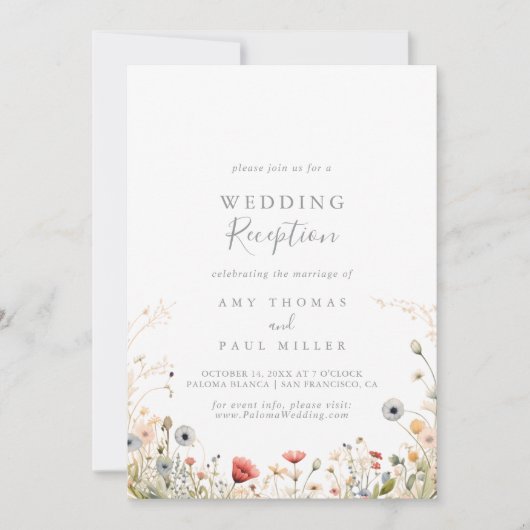 Invitation Blissful Boho Wildflower Wedding Reception (Devant)