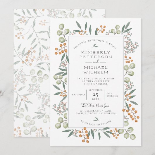 Invitation Blissful Bounty Botanique Mariage Suite (Devant / Derrière)