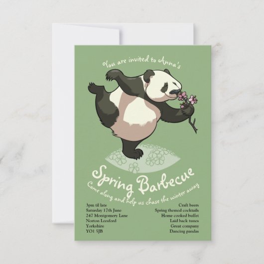 Invitation Blissful Panda Smelling Blossom Flowers (Devant)